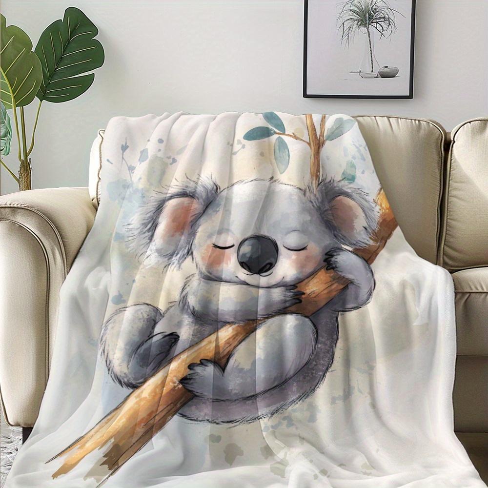 VIKAMA Adorable Koala Flannel Blanket Modern Style Soft Comfort Office Air-Conditioned Blanket Four-Season Use Home Decor