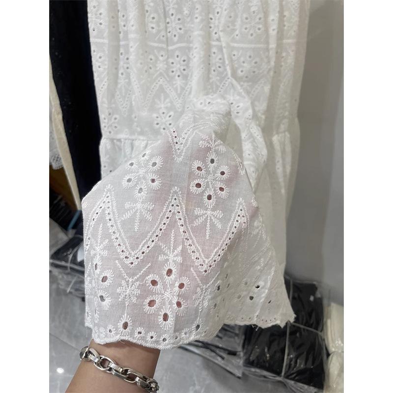 [Original fabric] Korean high-waisted and thin embroidery hollow medium and long skirt women's A-shaped skirt versatile skirt