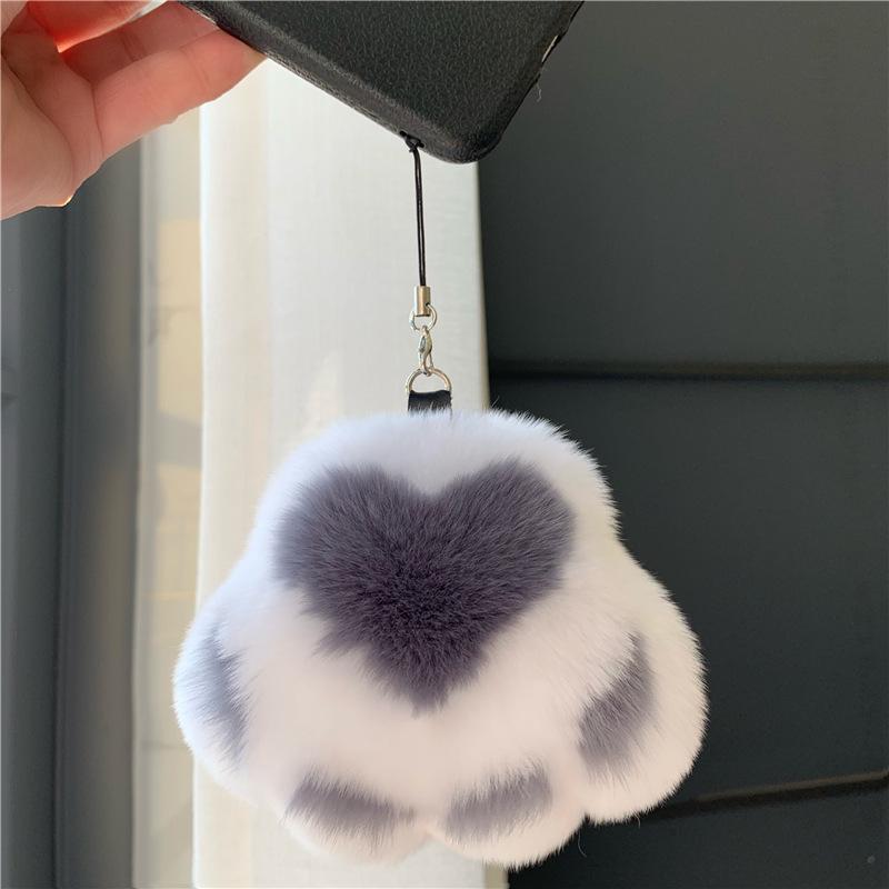 Kitten Paw Rex Rabbit Fur Keyring Pendant - Cute Plush Ball Bag Charm Birthday Gift