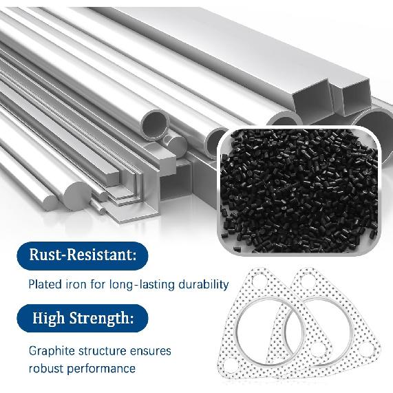 2PCS Exhaust Flange Gasket With 6PCS Exhaust Bolts And 6PCS Nut Kit,Graphite Composite Exhaust Gasket For Exhaust Flange Repair,Universal Car