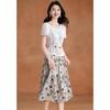 Retro Floral Print Skirt & Hollow-Out Top Set