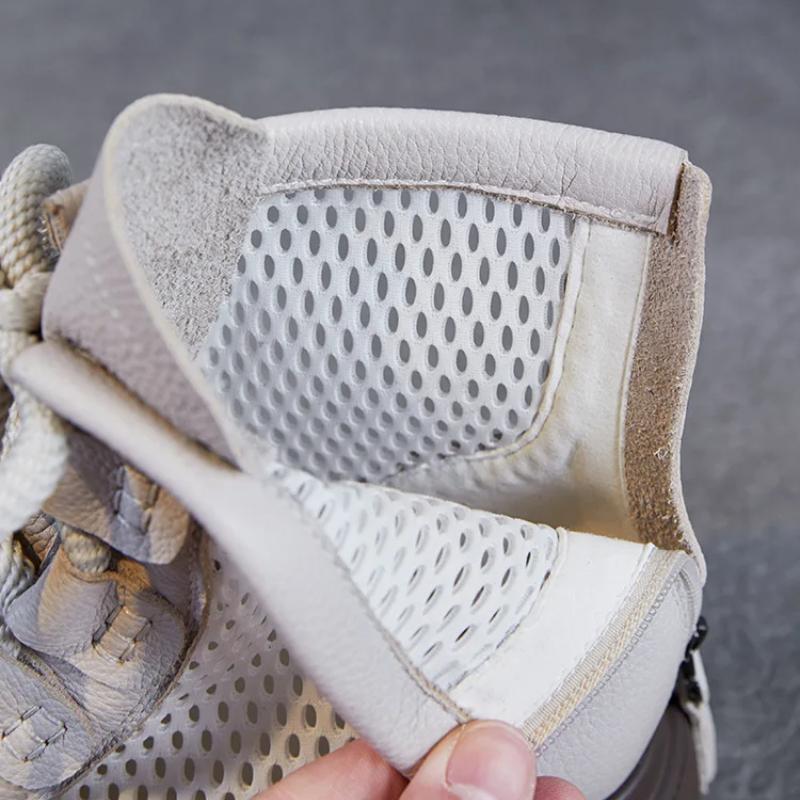 Johnature Echtes Leder Ausgestanzte Kurze Stiefel Mesh Atmungsaktiv Dicksohlige Damenschuhe