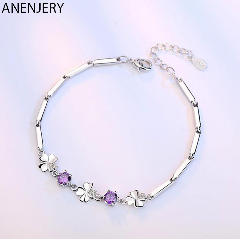 

ANENJERY браслеты с цирконием и листьями для женщин Pulseira Feminina подарок на День Святого Валентина S-B105