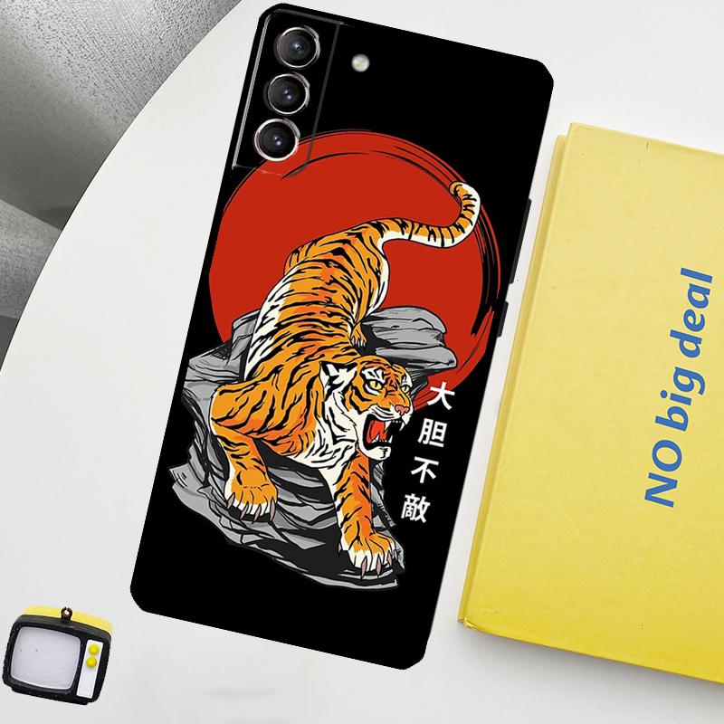 Tiger Red Sun Japan Art Phone Case For Samsung Galaxy S25 Ultra S20 S21 S22 S23 Plus S24 Ultra S9 S10 S25 FE Cover