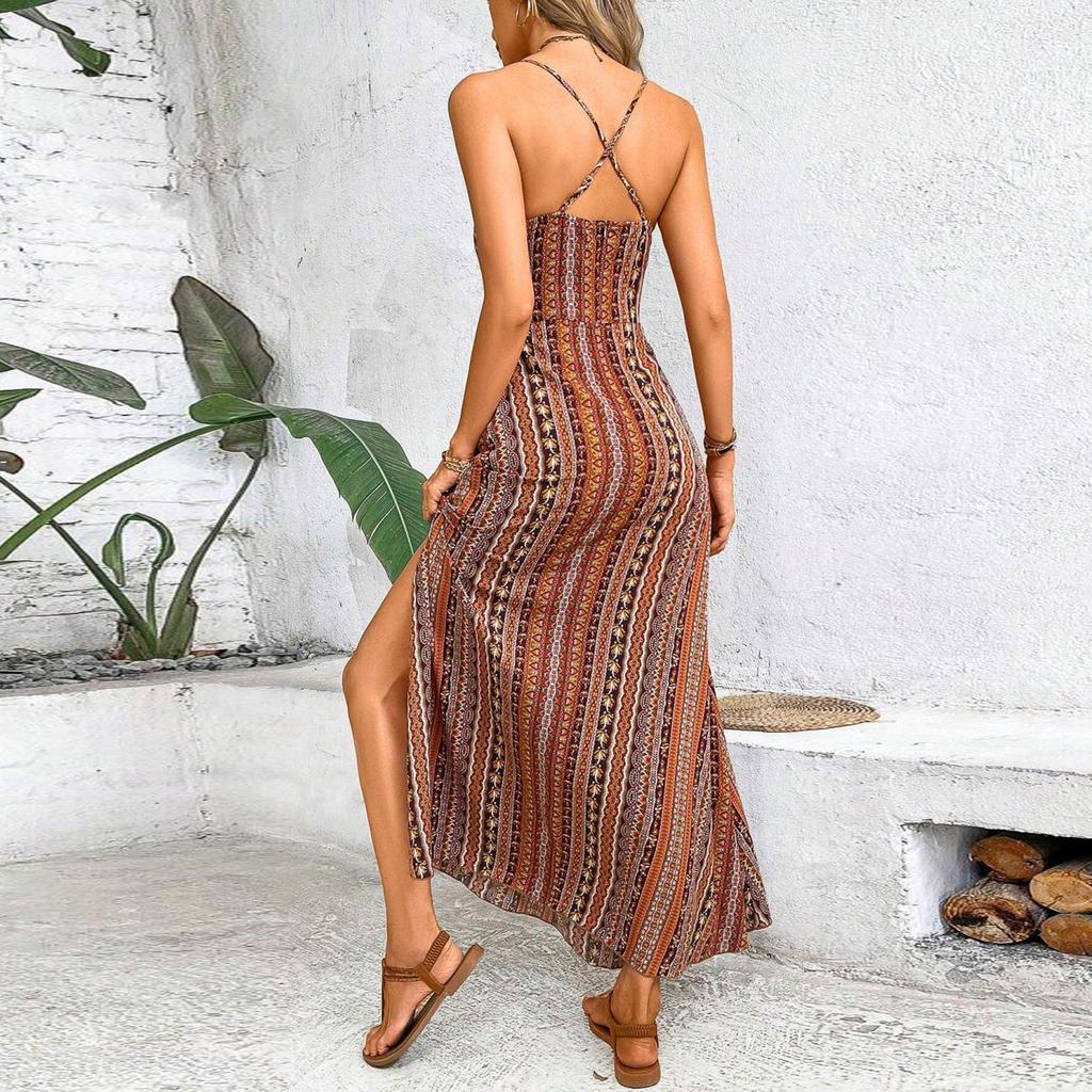Women Casual Sleeveless Summer Dresses Spring Patchwork Boho Floral Cocktail Party Dress
