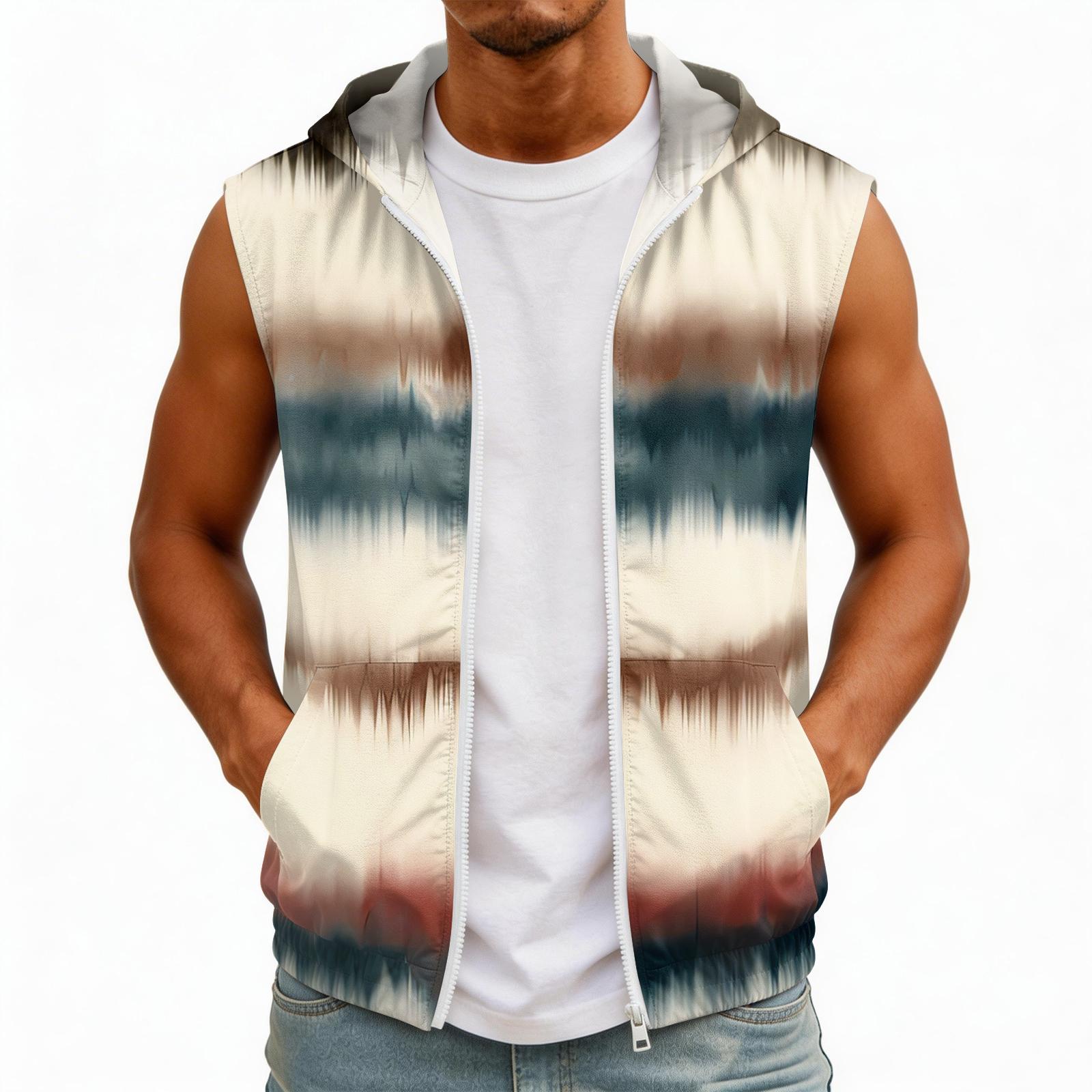 Мужской цветной топ с капюшоном без рукавов с карманами L бежевый