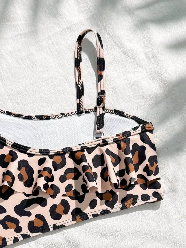 Set Costume da Bagno Due Pezzi per Bambina Top Bikini Monospalla con Volant e Spalline Regolabili e Slip Vita Alta con Bordi a Volant Costumi da Bagno per Bambini