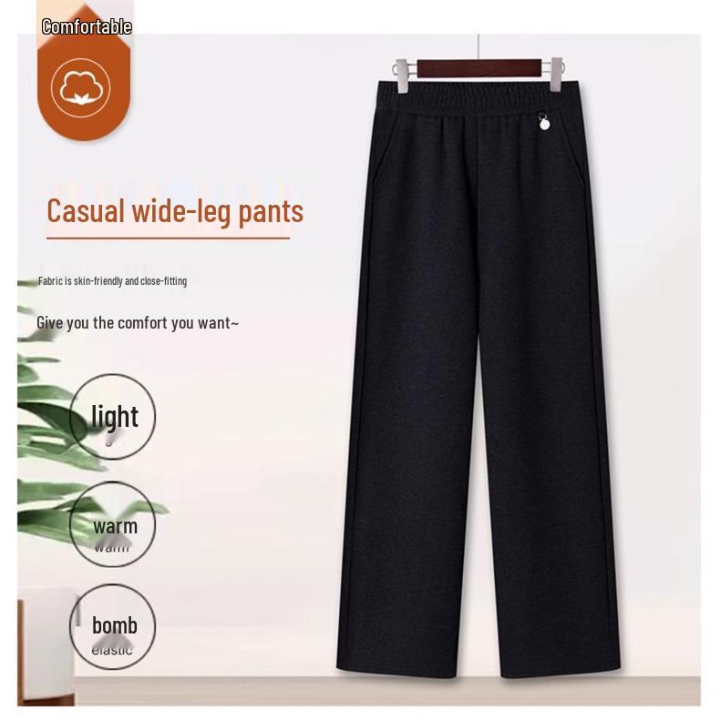 Mom's Fashionable Wool Wide-Leg Pants - Elastic Waist, Ideal for Spring & Autumn, Perfect for Middle-Aged & Elderly Women