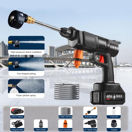 Portable Cordless Pressure Washer 21V Electric Power Cleaner for Car Garden Patio Adjustable Nozzle Self-Priming Hose Lightweight Outdoor Cleaning