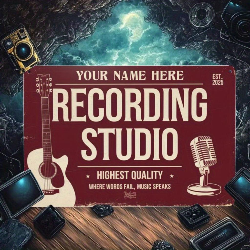 Personalized Vintage Music Studio Metal Sign Guitar Microphone Aluminum Wall Decor