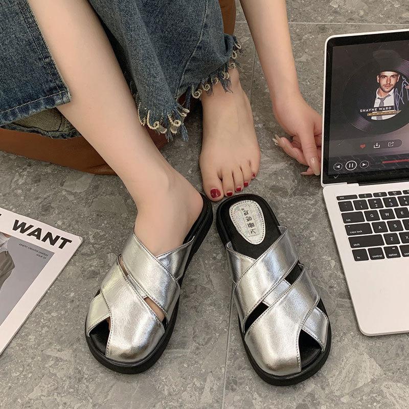 Pedal Women's Summer Half Slippers 2025 New Pregnant Women Wear French Flat Bottom One JX Bag Head Lazy Premium Slippers