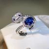 Oval Two-color Stitching White Sapphire Rings for Women Drop Ring Luxury Noble S Sterling Copper Opening Adjustable