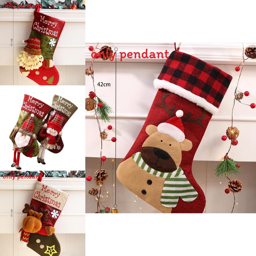 Cute Santa Claus Snowman Elk Socks Shaped Pendant For Holiday Decor