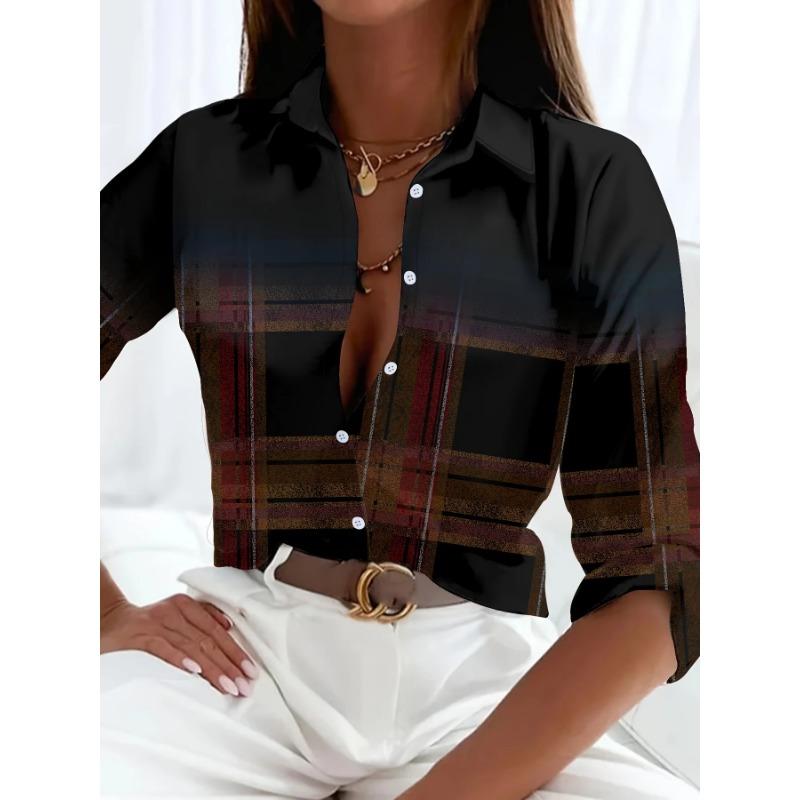 Elegant Ladies Fashion Blouse 2026 Spring & Autumn Digital Chain Printing Shirt Commuter Slim Office Women's Blouse