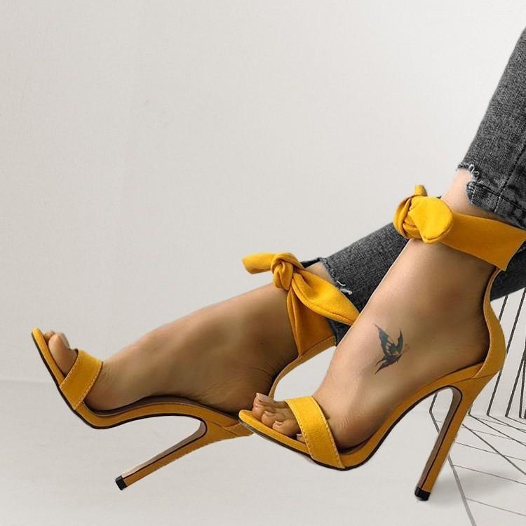 Large Size Women's Shoes Are Fashionable and Sexy, Solid Color Simple Bow with Buckle High-heeled Sandals