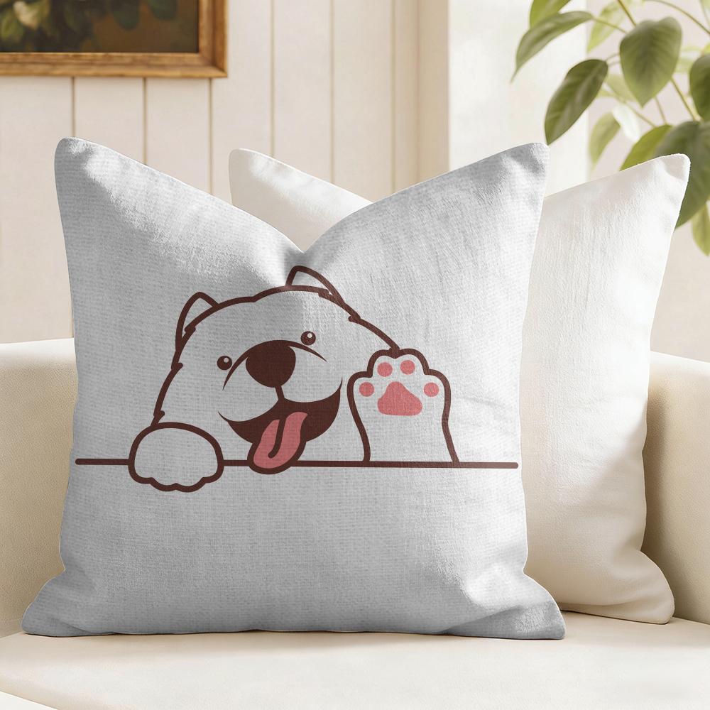 Cute Dog Waving Paw Cushion Cover Eco Linen Pillow Case DoubleSided Print Breathable Durable Zipper Home Decor Gift