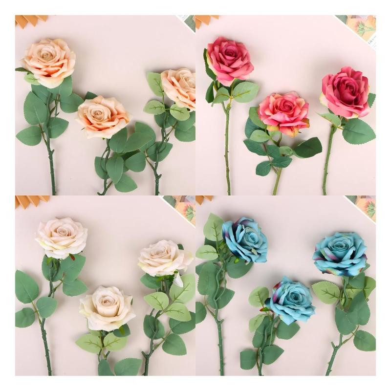 3Pcs Artificial Rose Flower Single Stem Fake Rose For Proposal Wedding Bouquet Home Party Table Centerpiece Decoration