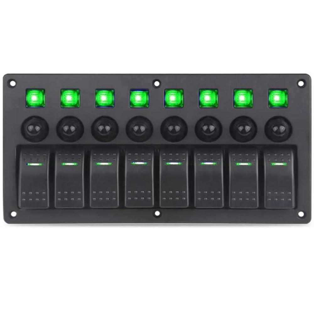 

8-клавишная морская панель переключателей с автоматическими выключателями, светодиодная панель переключателей 12 В 24 В для лодок, автофургонов, кемперов, грузовиков, аксессуаров зелёный