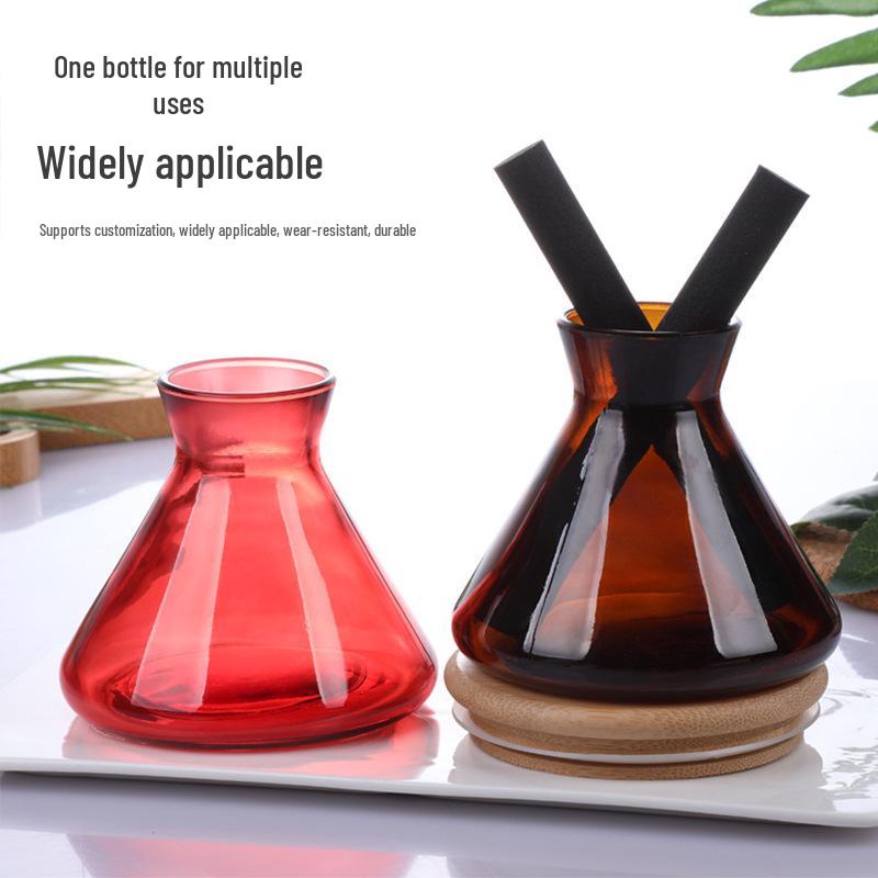 200ml Colored Glass Diffuser Bottle, Flameless Rattan Aroma Stick Bottle, Transparent Trumpet Mouth Aromatherapy Bottle for Home.