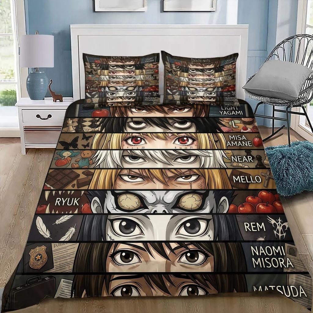 3D Spausdintas Mirties Užrašas Anime Patalynės Komplektas Berniukams Mergaitėms Twin Queen King Dydžio Antklodės Užvalkalas Pagalvės Užvalkalas Lovos Berniukams Suaugusiems Namų Tekstilė