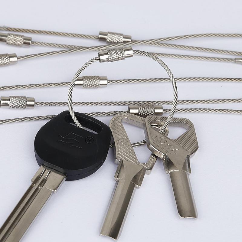 5PCS Wire Rope Key Chains 200MMx2MM Screw Locking Durable Stainless Steel Keyring Gadget Outdoor Tools DIY Camp Luggage Tags ZYF