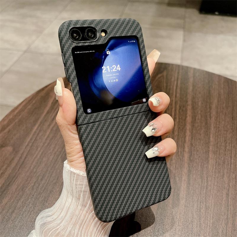 Carbon Fiber Texture Is Suitable for Samsung Zflip5 Mobile Phone Case Color Matching Zflip3 Advanced Sense Huawei X5 Folding Hard Case