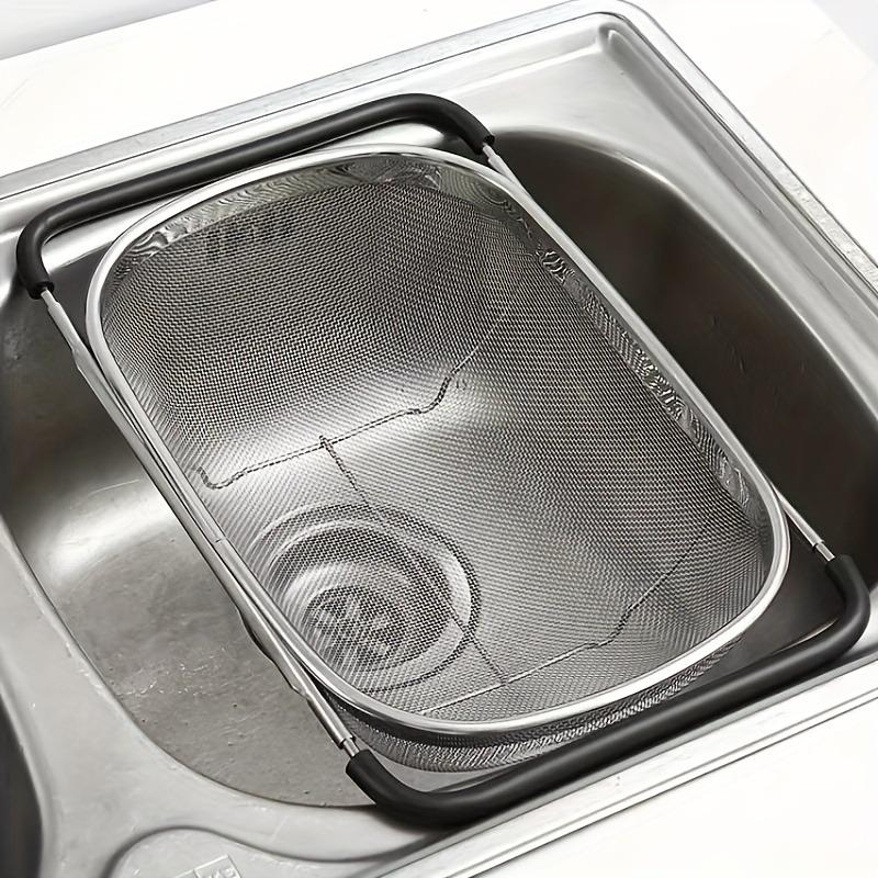 1pc Adjustable Stainless Steel Sink Colander - Multifunctional Vegetable and Fruit Washing Basket with Drain Rack Strainer