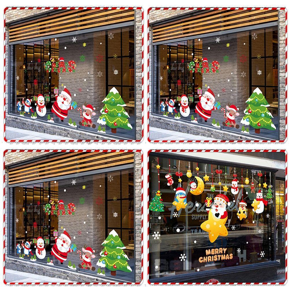 2025 Happy New Year Christmas Sticker Santa Claus Snowman Xmas Decal Merry Christmas Xmas wreath Window Sticker Shopping Mall