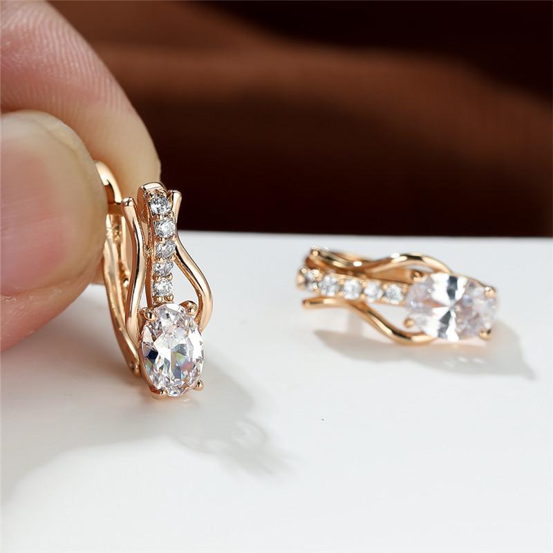 Luxury Female Small Pink Oval Zircon Stone Hoop Earrings Charm Gold Color Wedding Jewelry For Women