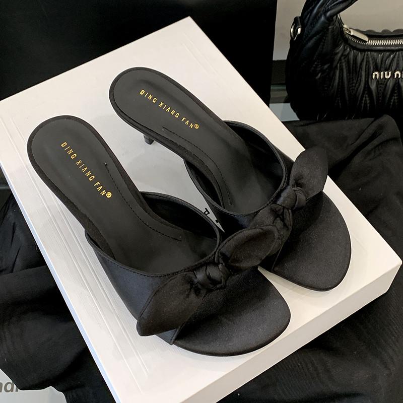 Bailamos Summer Fashion Butterfly-knot Women Slipper Slip On Ladies Sandal Thin High Heel Outdoor Dress Slides Shoes Flip Flop