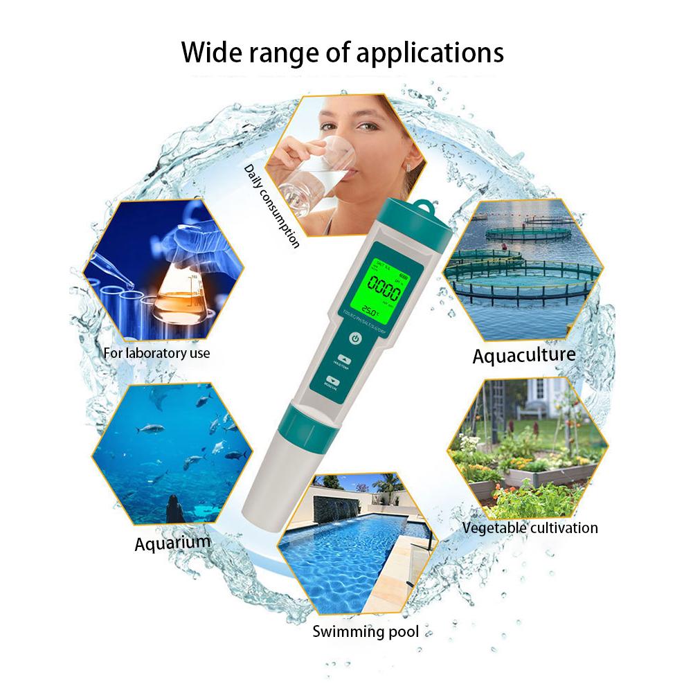 7-in-1 Water Tester Digital PH Tester Multifunctional PH/TDS/EC/SG/ORP/Salt/Temp Meter Backlight LED Display for Pools Aquariums