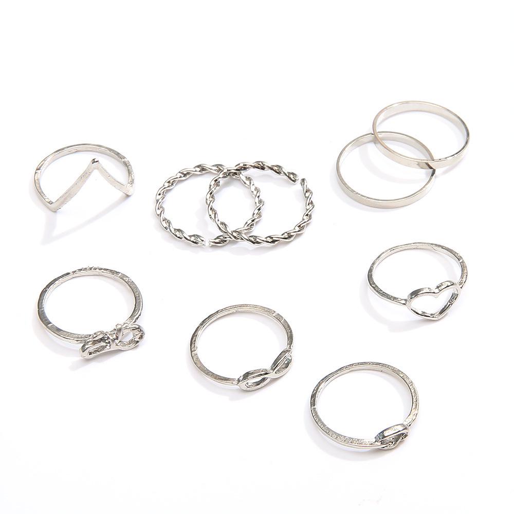 European & American 8-Shape Love Bow Ring Set - 9 Pieces