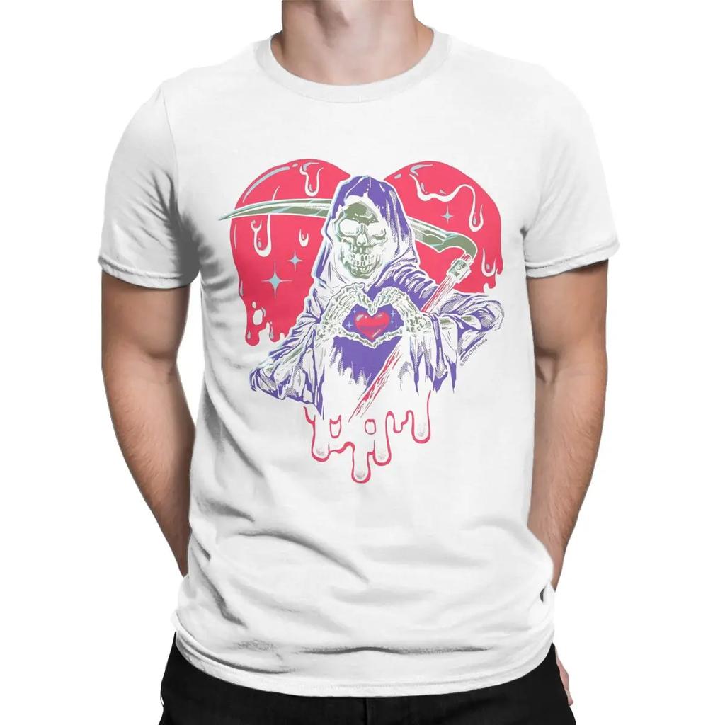 Men's Heart Hands Halloween Skull Grim Reaper T Shirts Cotton Clothes Hipster Short Sleeve O Neck Tee Shirt 4XL   T-Shirts