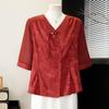 Mother's Day Chinese Style Short Sleeve Top Set for Middle-Aged and Elderly Women - Summer Edition