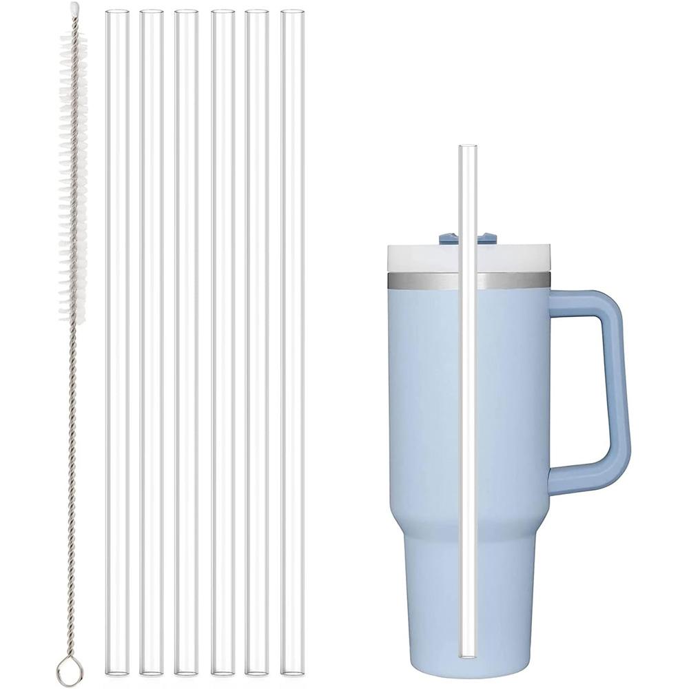 31cm 8pcs PE Reusable Straw with Cleaning Brush, Plastic, Clear,Replacement Straw Compatible for Stanley 40 Oz 30 Oz Cup Tumbler