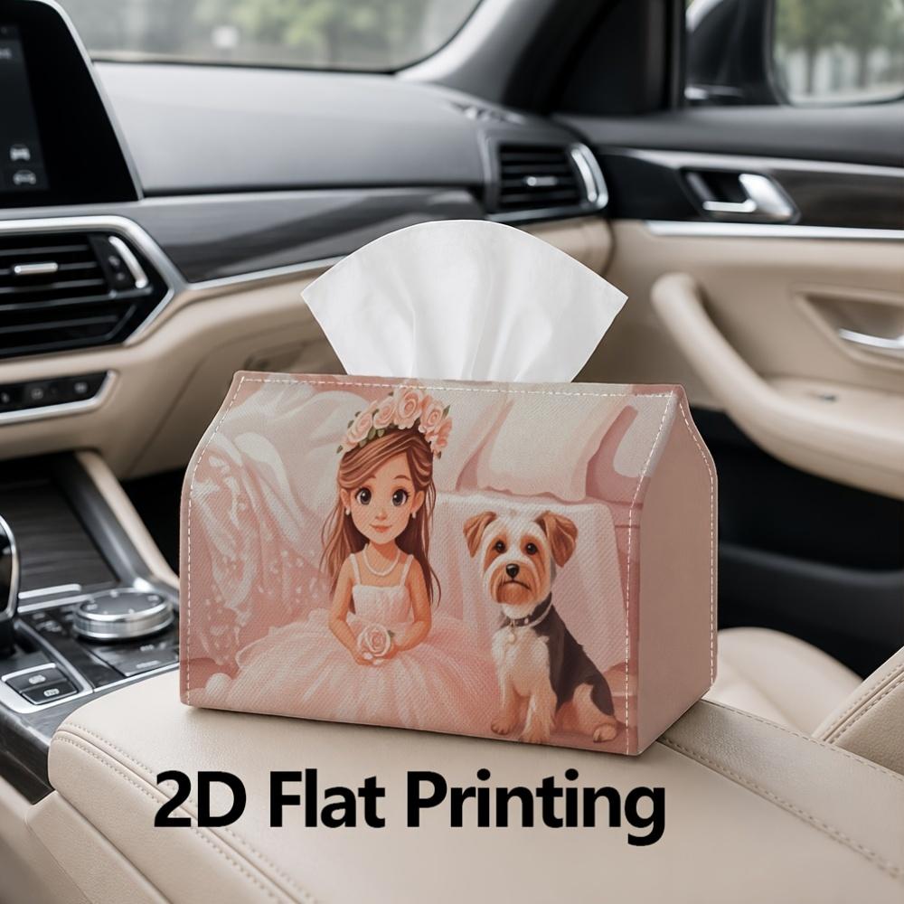 1pc, 2D Flat Printing, Tissue Box Cute And Dog in Pink Clothes Pattern Printed Tissue Box, Suitable for Bathrooms, Living Rooms, Bedrooms, Dressing Ta