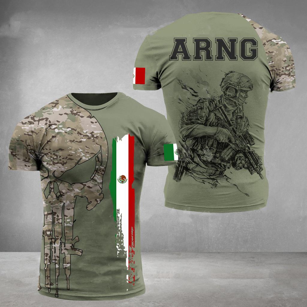 Men's Military 3D Printed Mexican Flag Short Sleeved T-shirt
