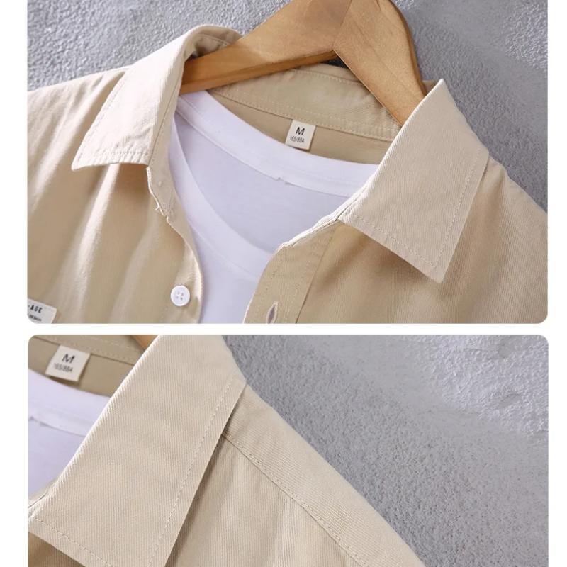Spring Autumn New Arrival Men Shirt Daily Casual Pure Cotton Long Sleeve Shirts Korean Pocket Sttiching Shirt Youth Popular Tops 3XL