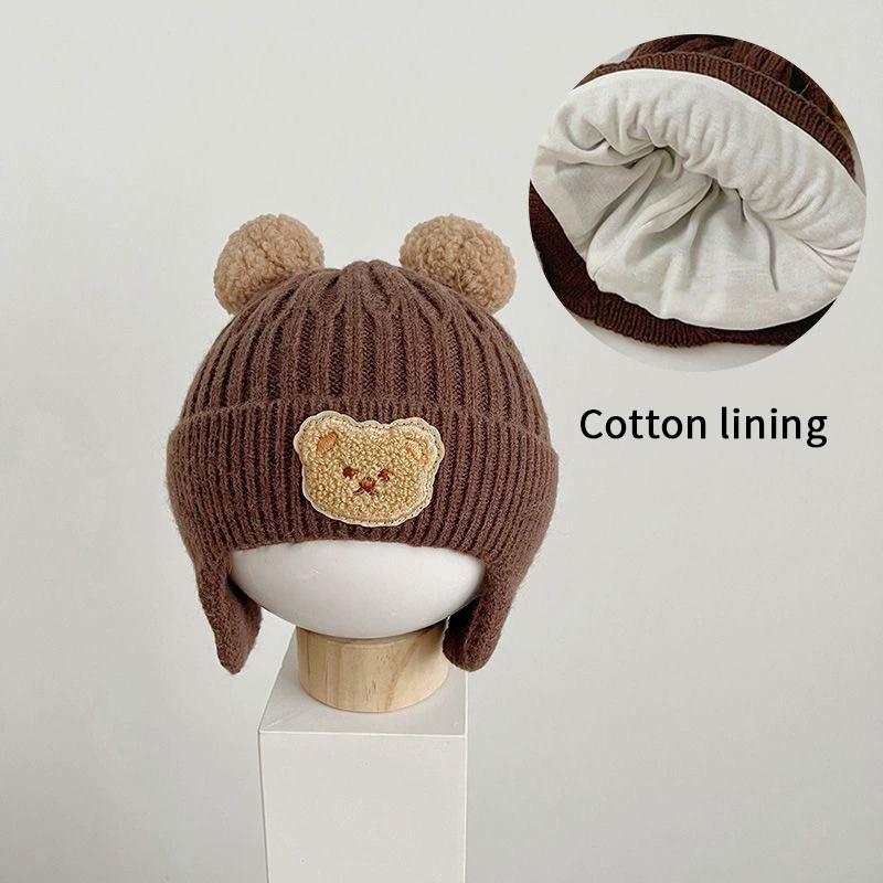 

Baby Wool Hat Cute Bear Ear Protection Hat Children Winter Thickened Warm Knitted Korean Version Of The Baby Hat кавовий
