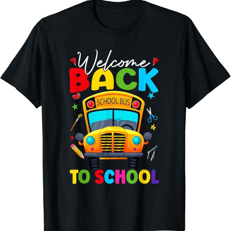 

Welcome Back To School Bus Happy First Day Of Student T Shirt - Men s Summer Cotton Graphic Tee S
