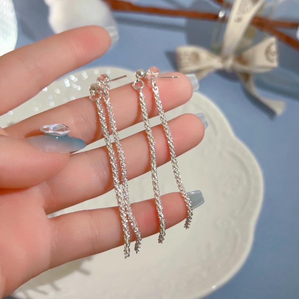 Brincos de Borla Pérola Sense Premium Agulha de Prata Celebridade Elegante Moda Brincos de Temperamento Brincos Longos de Diamante Flash de Luxo Leve Mulheres