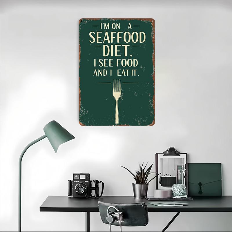 Seafood Diet Funny Quote With Fork Metal Poster Metal Signs Wall Art Custom Tin Sign for Home Decoration House Decor Wand Deko
