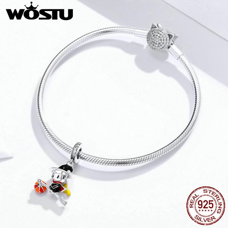 WOSTU Magic Witch Pendant 925 Sterling Silver Broom Witch Beads Charms for Necklaces