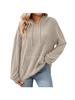 Women's Solid Color Ribbed Hooded Sweatshirt - Long Sleeve, Brushed, Autumn/Winter 2025 Collection