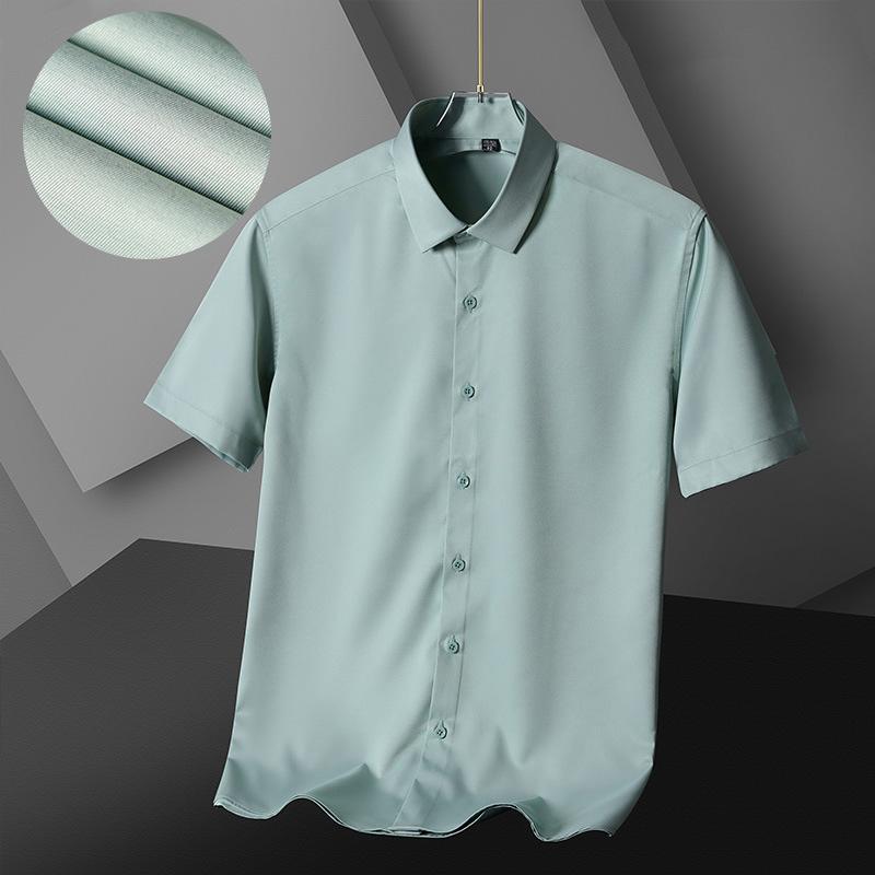 2026 New Spring Summer Men's Shirt Non-Ironing Anti-Wrinkle Business Casual Solid Color Elastic Smooth Short Sleeves Work Shirt