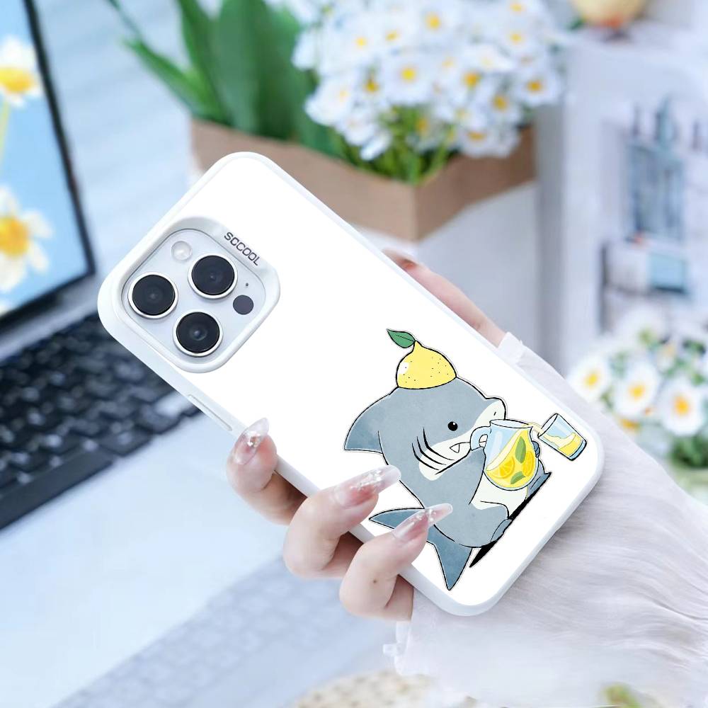 D-Cute Shark Phone Case For IPhone 16 17 15 14 12 13 Pro Max Black Color Shockproof Cover