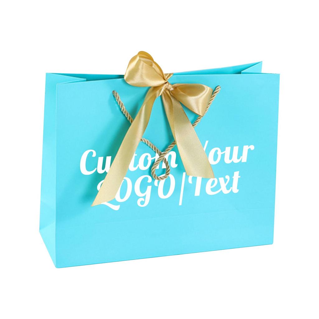 Sac de cadou din hârtie cu panglică cu model și text personalizat imprimat