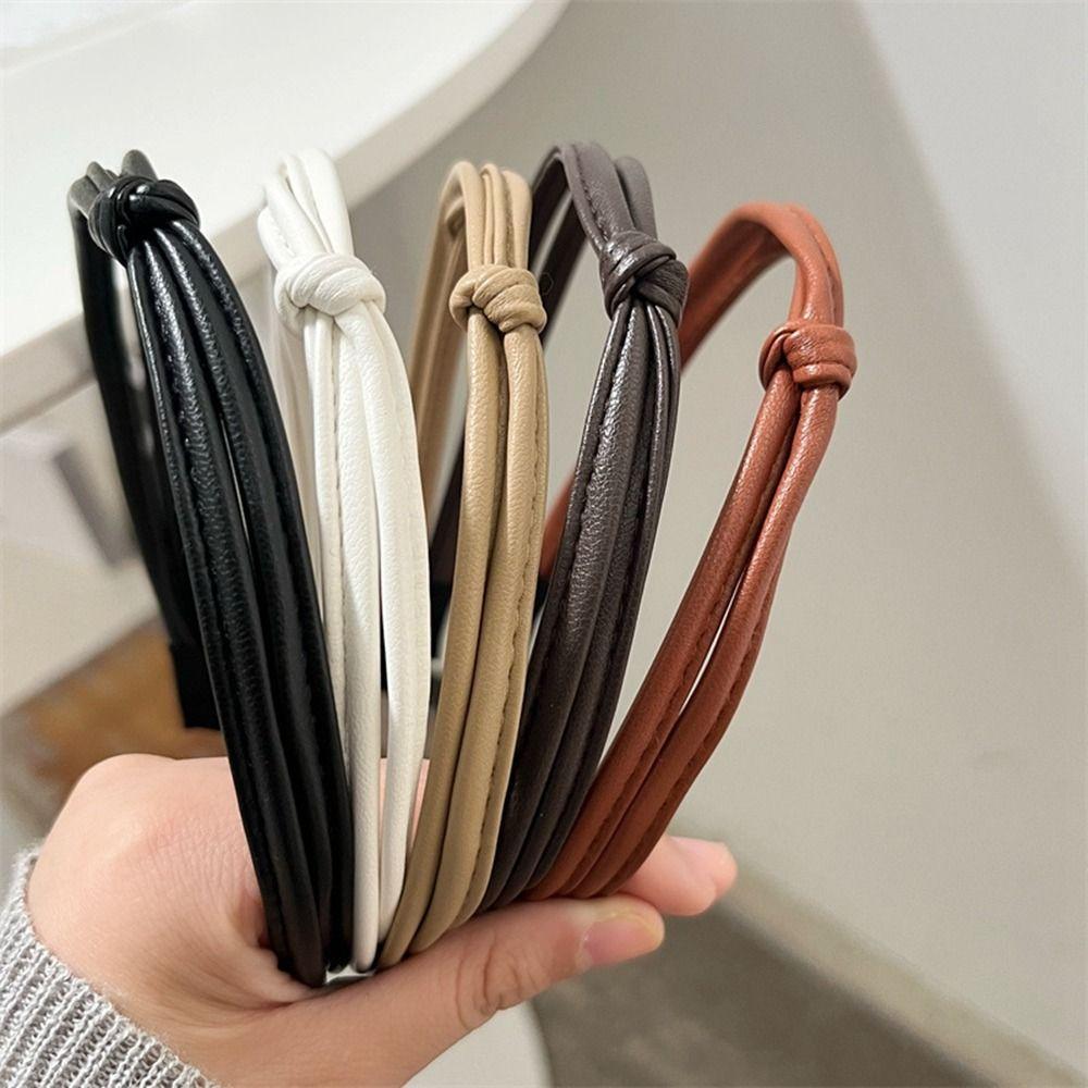 Hoop Hair Clip Korean Style Headwear Thin Hair Band Female Hair Accessories PU Leather Headband