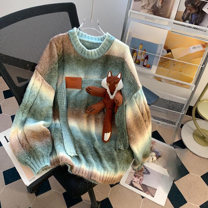 Colorful Jacquard Women's Sweater Cute Cartoon Fox Decorative Top Loose Casual Ladies Sweater Outerwear