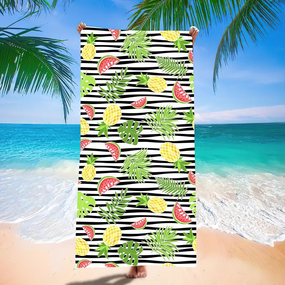 Tropical Pineapple Striped Beach Towel Quick Dry Polyester Bath Towel Summer Swim Pool Travel Vacation Outdoor Blanket